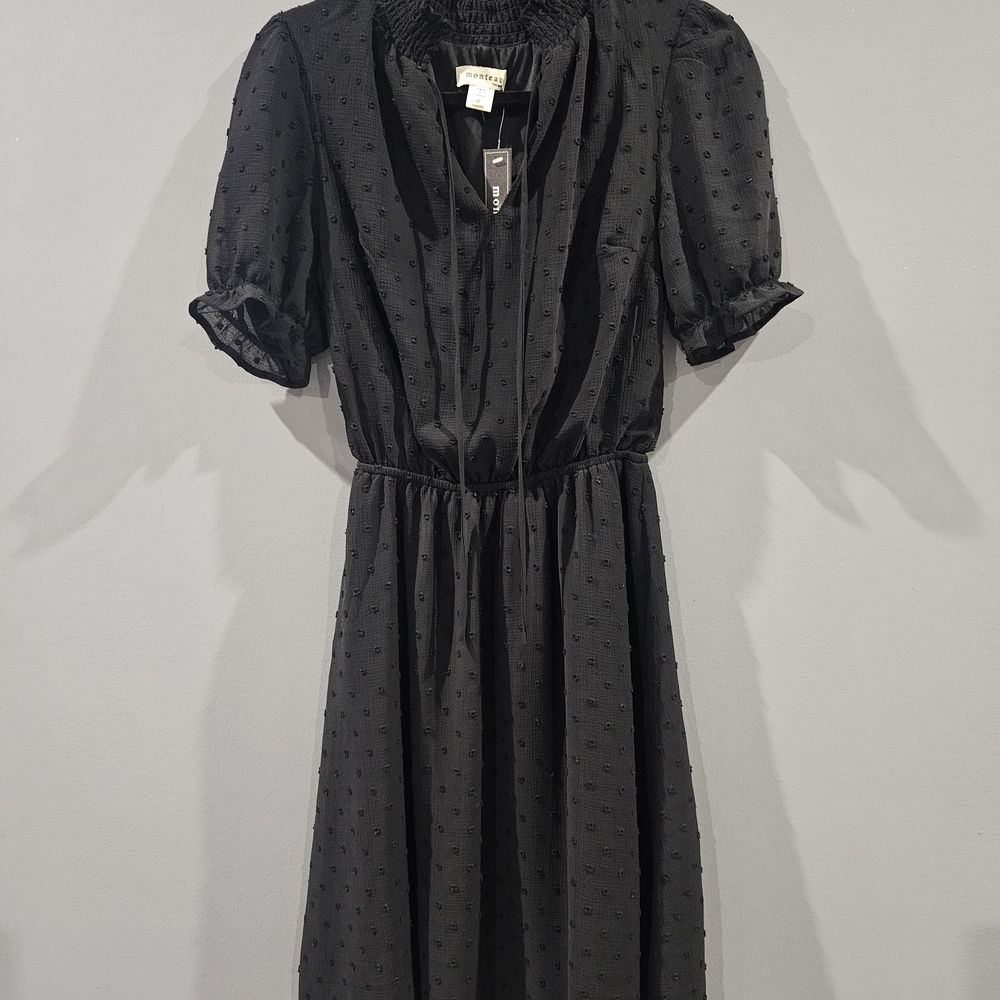 Monteau Black Textured Polka Dot Dress